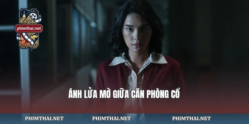 Ánh lửa mờ giữa căn phòng cổ