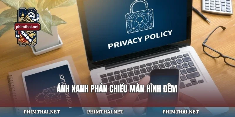 Ánh xanh phản chiếu màn hình đêm