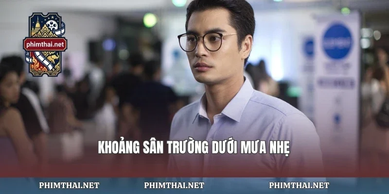 Khoảng sân trường dưới mưa nhẹ